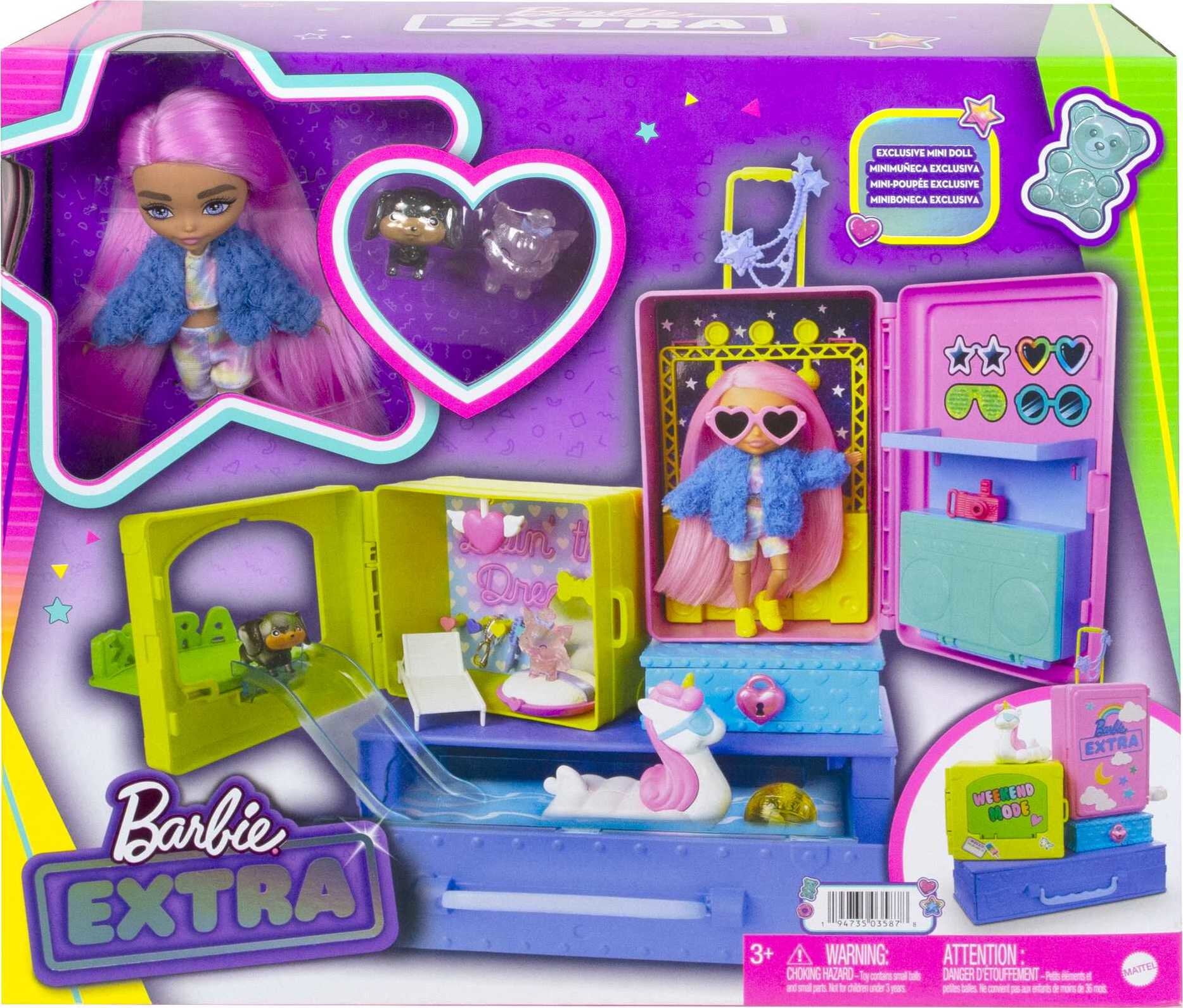Barbie Extra Minis Pet Dollhouse, Travel Party Playset with Doll, Puppies & Accessories