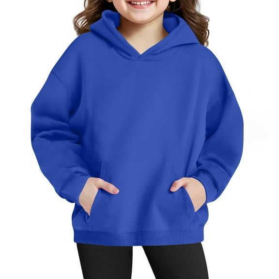 Atogsazn Girls Oversized Fleece Hoodies Kids Casual Long Sleeve Pullover Sweatshirt Fall Tops Coat Clothes Outfit A-Blue 9-10 Years Fashion