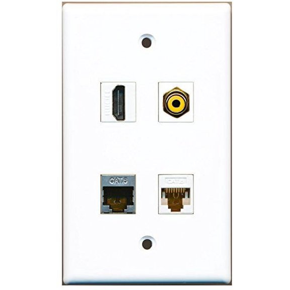 RiteAV - 1 Port HDMI 1 Port RCA Yellow 1 Port Shielded Cat6 Ethernet 1 Port Cat6 Ethernet White Wall Plate
