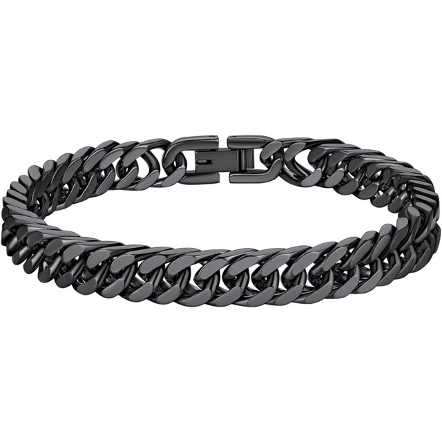 Pulsera de cadena Franco NQ joyería de brazalete de hip hop 8 mm de ancho 21 cm de largo acero inoxidable chapado en oro/negro