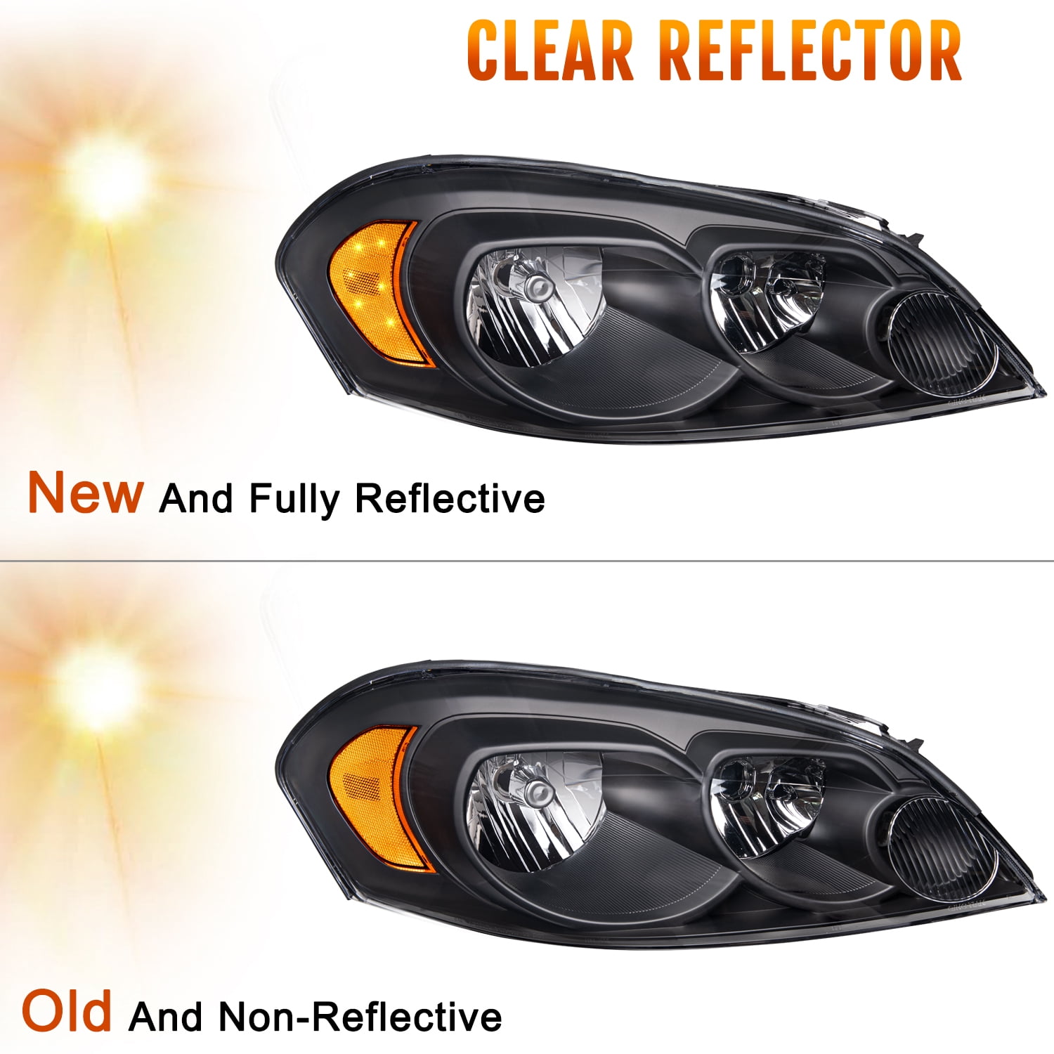 Headlights for 2006-2013 Chevy Impala 2006-2007 Monte Carlo Black Amber Headlamp