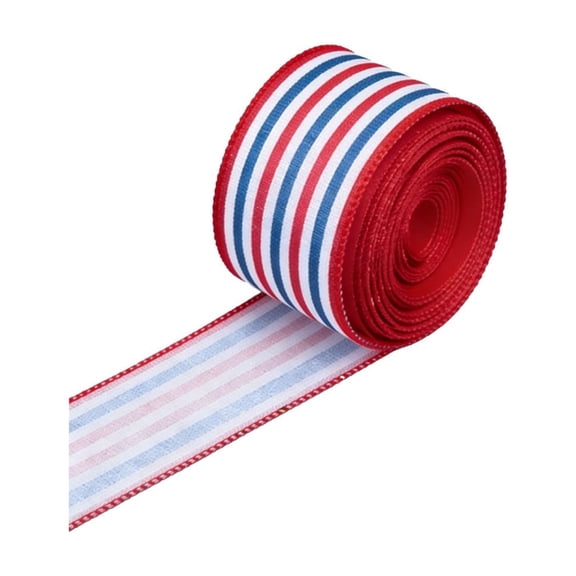 Red White Blue Woven Stripe Ribbon, Patriotic Fabric Ribbon Roll, Multipurpose Ribbon for Gift Wrapping, Bow Making and Holiday Festive Decoration