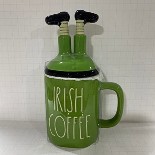Rae Dunn IRISH COFFEE Mug with topper Green Saint Patgrick's Day