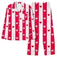 thumbnail image 3 of Wyongtao Pajama Set for Women Long Sleeve Button Up Shirt and Pajama Pants Soft Hearts Striped Print Pjs Lounge Sets,Red XXL, 3 of 6