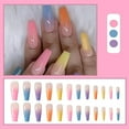 thumbnail image 2 of Glossy Colorful Fake Nails, Coffin Long Press On Nails With Gradient Full Cover For Women And Girls, Acrylic Nails In Rainbow Ombre, 12 Different Sizes Included, 2 of 7