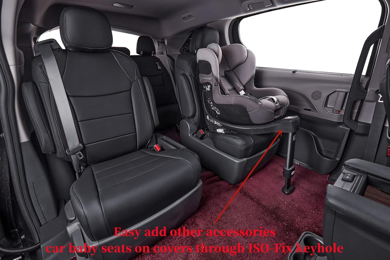 coverdream Sienna Seat Covers Custom Fit for 2021-2026 Toyota Sienna LE/XLE (8-Passenger),2nd Row Bench w/Removable Middle Seat Waterproof Leatherette(Full Set,Black)