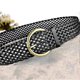 thumbnail image 3 of 2 Inch Wide Leather Braided Belt For Women Hand Made Soft Woven Waistbands With Gold Round Pin Buckle, 3 of 3