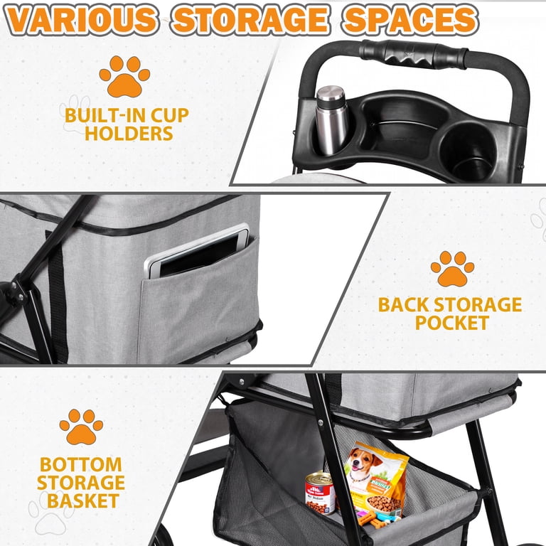 HomGarden 3-in-1 Pet Stroller with Detachable Carrier, Gray, 44 lb Max photo 6
