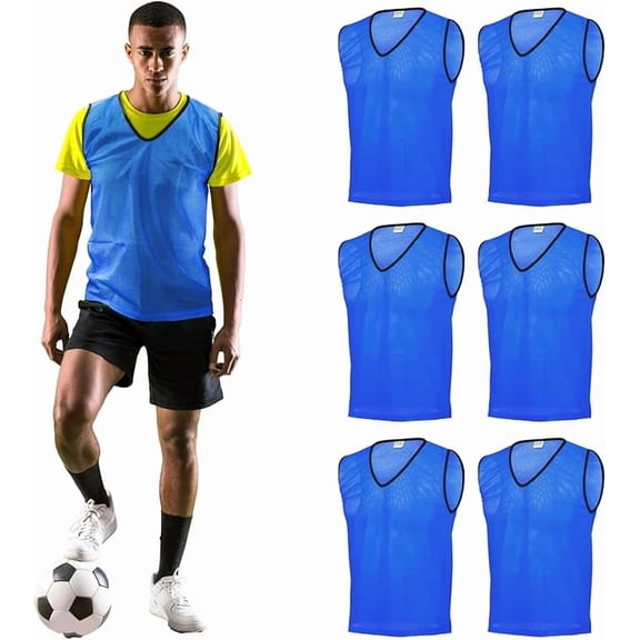 GSi Mesh Sports Pinnies, Pack of 6 – Breathable Polyester Training Vests for Soccer, Basketball, Football, and Team Practice