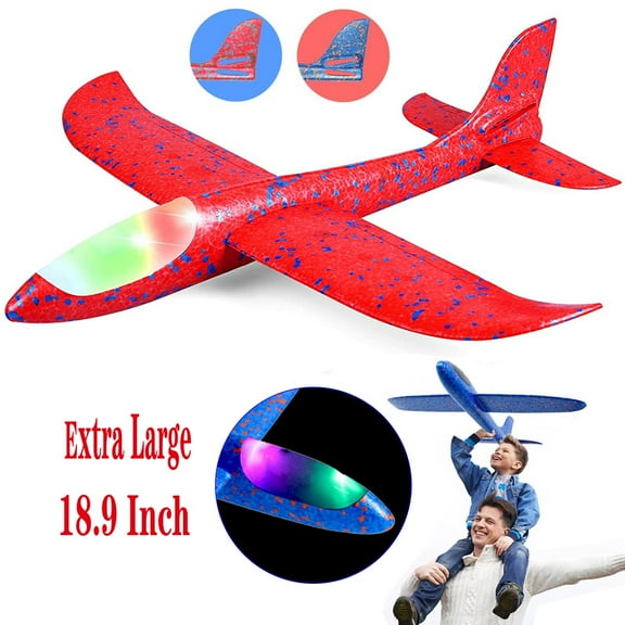 TRARIND 18.9" Flying Glider Planes Foam Flight Mode Throwing Air Plane with Flash LED Light Aerobatic Airplane Outdoor Sport Game Toys for Kids 3 4 5 6 7 Year Old Boy Birthday Christmas Gift