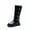 X113-Black, variant on Girls Leather Lace Up Knee High Boots with Side Zipper Fashion Comfortable Round Toe Low Heel Combat Riding Boots Winter Tall Boots Little Kid/Big Kid,Black