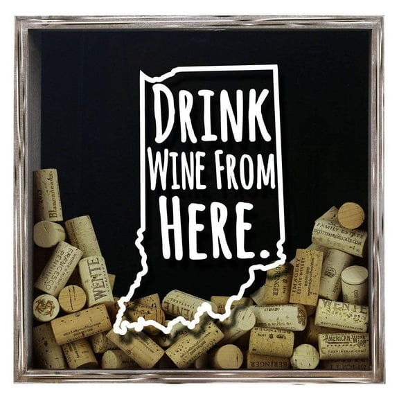 Torched Indiana Wine Cork Shadow Box Wall Mount Decor 13"x13"x3.5"Gray