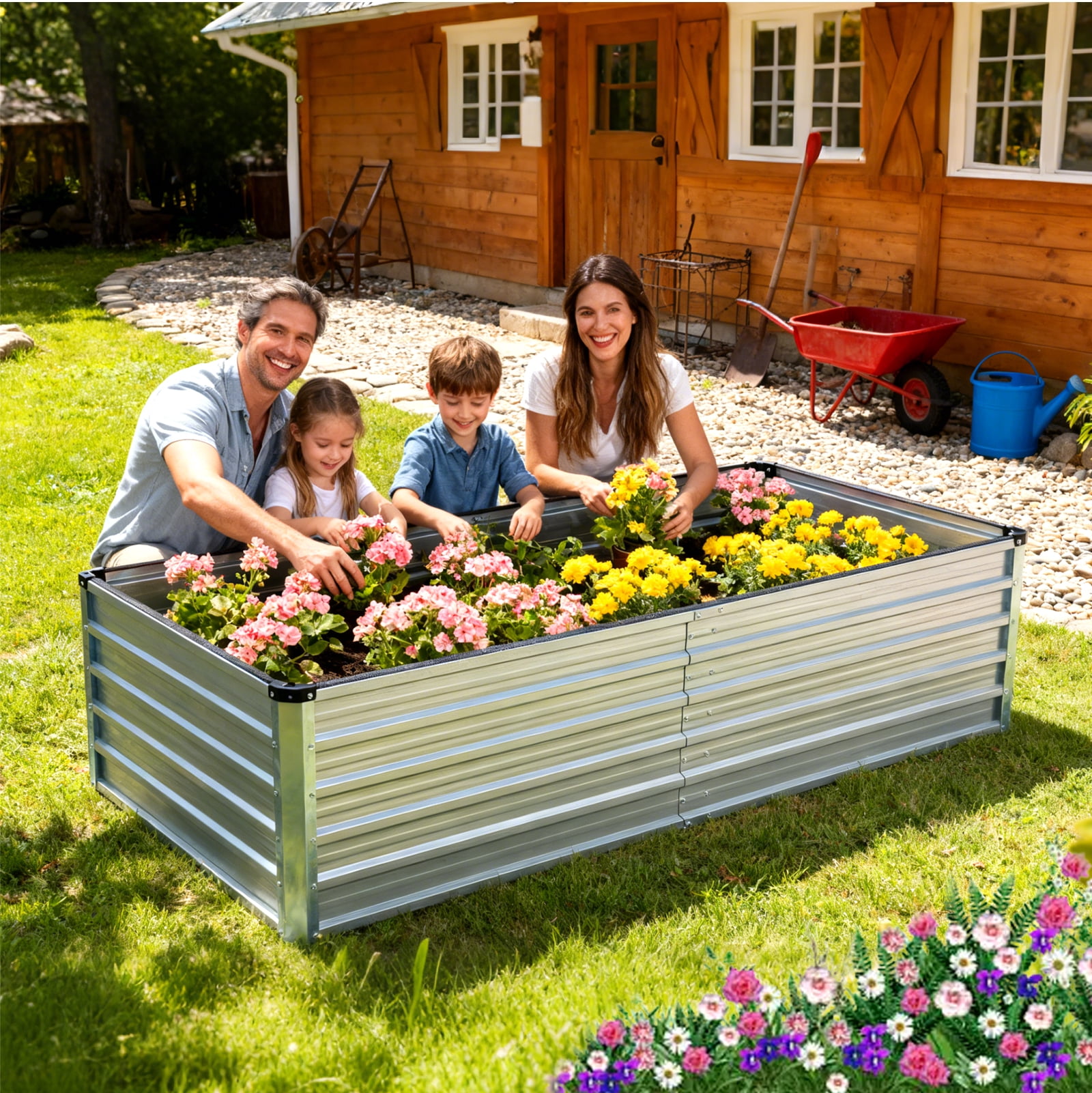 CONCETTA Oval Metal Planter Box for Vegetables, Flowers, Herbs, Galvanized Raised Garden Bed Kit with Safe Rubber Edging for Outdoor Gardening