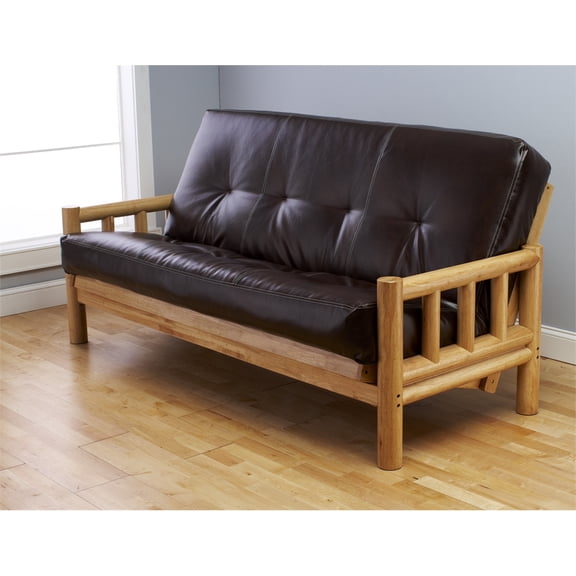 Kodiak Furniture Natural Lodge Futon with Faux Leather Mattress in Java Brown