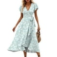 thumbnail image 5 of felwors Summer Dresses for Women 2025 Casual V Neck Short Sleeve Floral Midi Dress Tie Waist Ruffle Boho Cute Summer Dress Light Green, XXL, 5 of 9