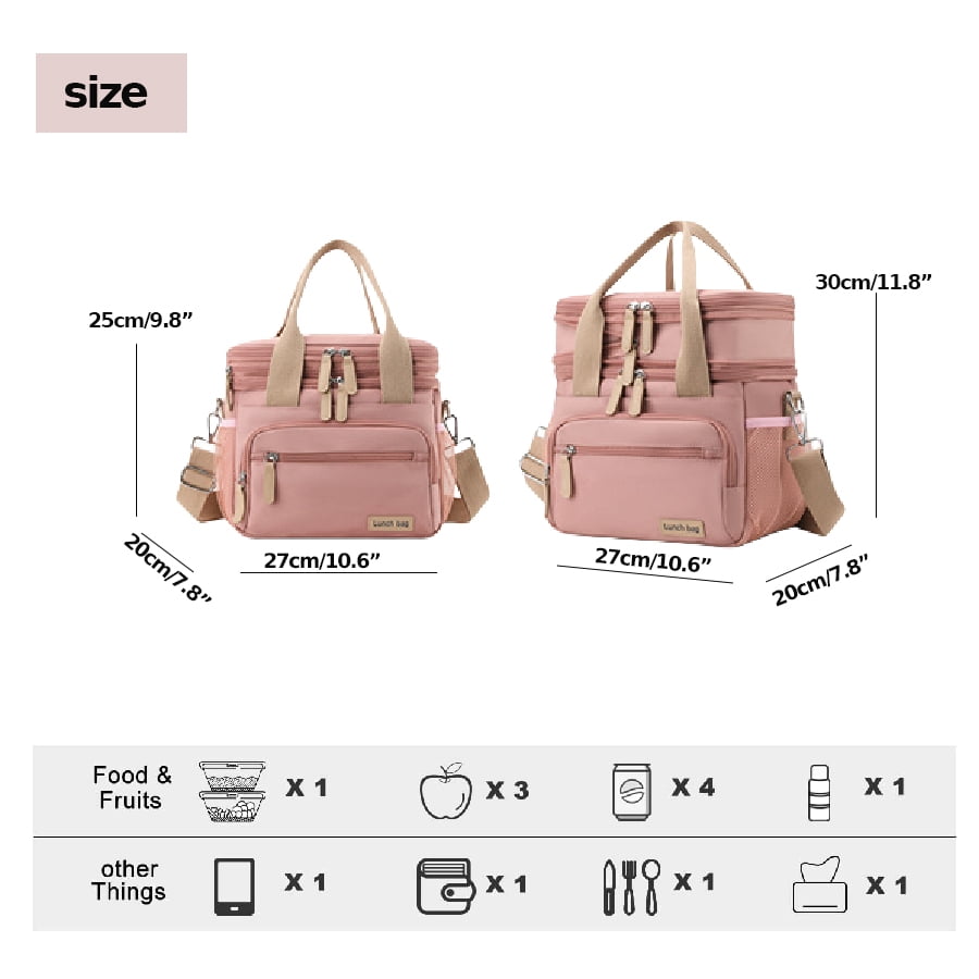 Lunch Bag for Women, Loncheras Para Mujer, Leakproof Insulated Large Lunchbox Dual Compartment Lunch Box Adult For Work Beach Picnic Hiking