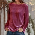 thumbnail image 2 of QATAINLAV Long Sleeve Tops for Women Solid Color Velvet Crewneck Shirts Casual Loose Soft Tuinc Blouse, Red, M, 2 of 9