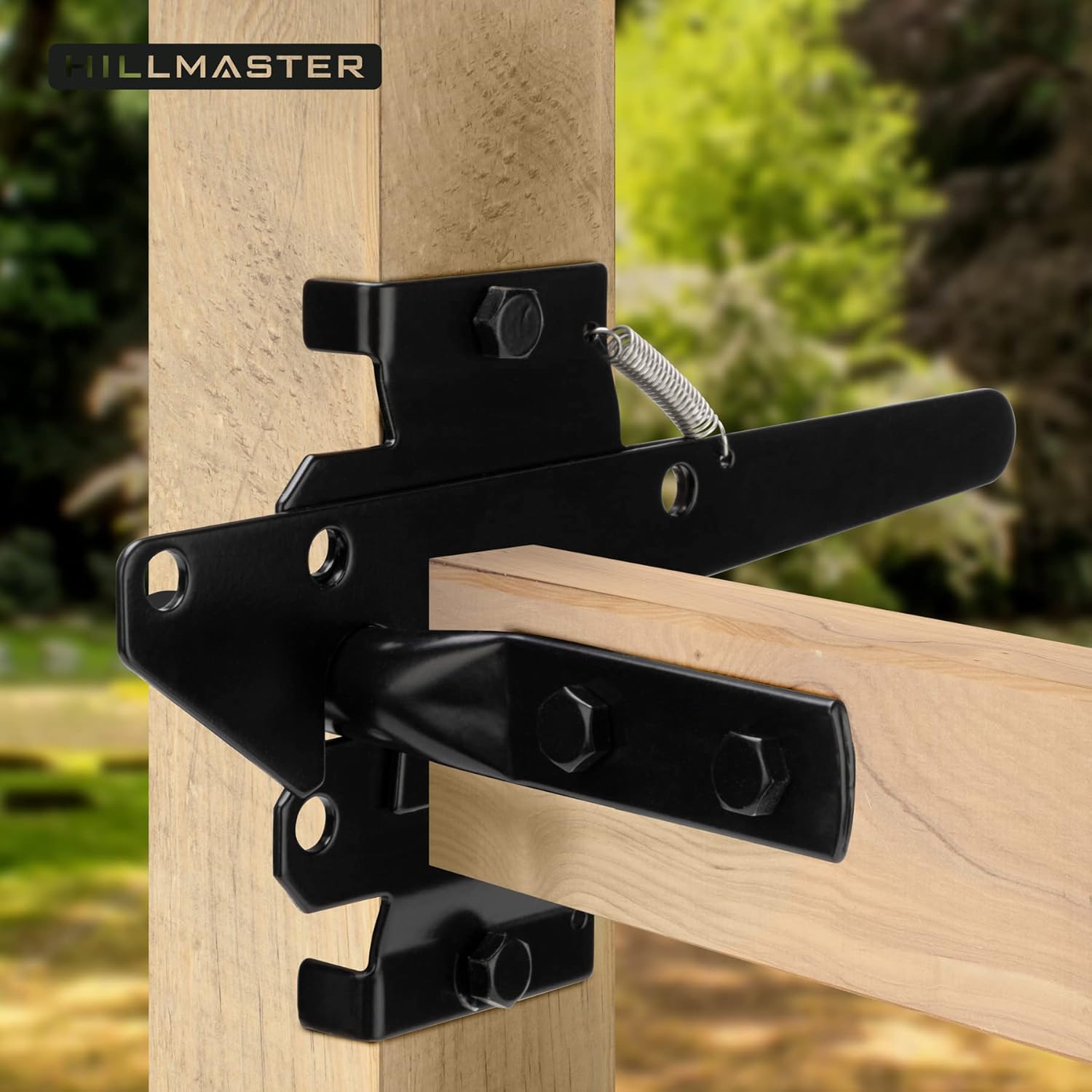 HILLM ER Heavy Duty Self-Locking Gate Latch for Wooden Fence, Post Mount Automatic Gate Lock Gravity Door Latch Hardware for Secure Pool, Outdoor Garden, Metal Gates Vinyl Fences, Black Finish