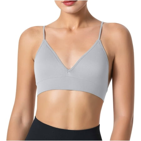 Clearance Sports Bra Tank Top Women No Underwire Bra Feature V-Neck Balconette Bra Style W-732 Gray L