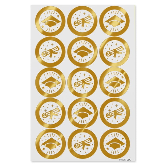 American Greetings Graduation Stickers, Gold Foil Icons (2 Sheets, 30 Stickers)
