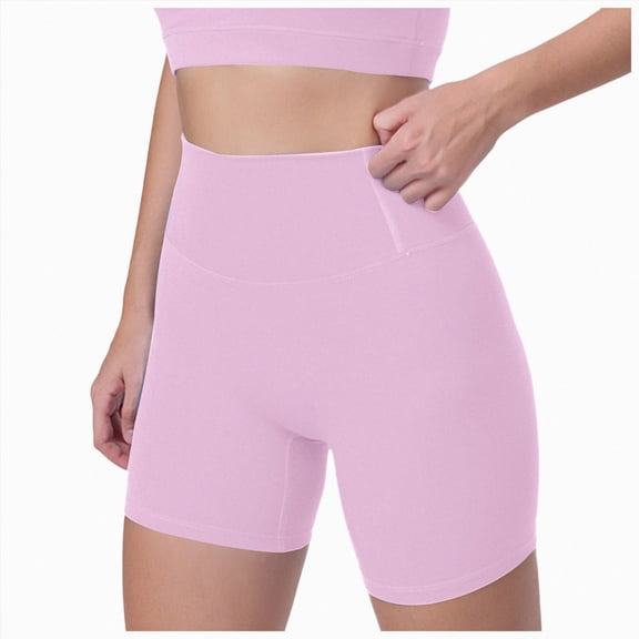 felwors Women 6" No Front Seam High Waist Biker Shorts Buttery Soft Booty Flattering Yoga Workout Shorts Pink for Size L