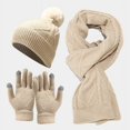 thumbnail image 1 of Conjunto de gorro, bufanda y guantes para adultos, para otoño e invierno, gorro de punto de algodón cálido o frío para exteriores, 1 of 1