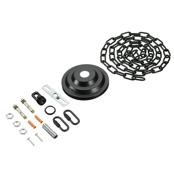 Aspen Creative 21520-11 Transitional Fixture Canopy Kit, 5-1/4" Diameter with Collar Loop, 1" Center Hole, Matte Black, 6Ft Heavy Chain, 1 Sets/Pack