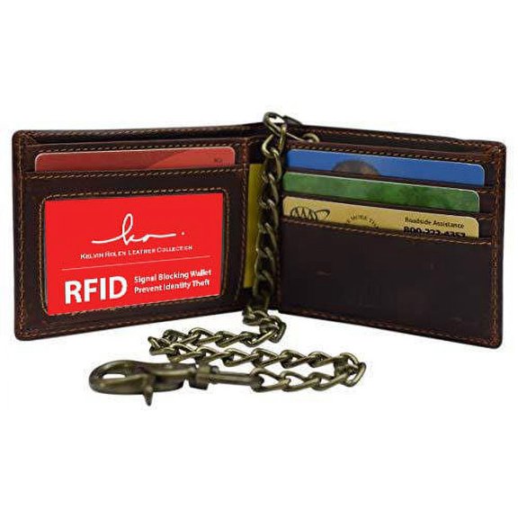 Brown Vintage Leather Mens Biker's Chain Wallet Trucker Motorcycle Bifold or Trifold