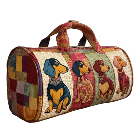 Fasiaou Puppy Quilted Portable Travel Tote Bag with Embroidered Design Cute Pet Pattern Handbag for Short Trips and Daily Use Multicolor#5 L