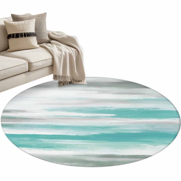 Round Area Rug 4ft Teal Grey Paint Floor Carpets Indoor Floor Area Mat Stain-Proof Mat Circle Rugs for Living Room Dining Room Kitchen Bedroom, Abstract Art Texture Sofa Throw Carpet