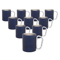 Stainless Steel Mugs with Carabiner Handle 10 oz. Set of 10, Bulk Pack - Perfect for Coffee, Soda, Other Hot & Cold Beverages - Navy Blue