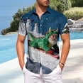 thumbnail image 1 of Blusa y camisa de manga corta con cuello vuelto para hombre, informal, a la moda, con estampado navideño, bolsillo, botones, blusa de manga corta con cuello vuelto, blusa de poliéster para hombre, 1 of 6