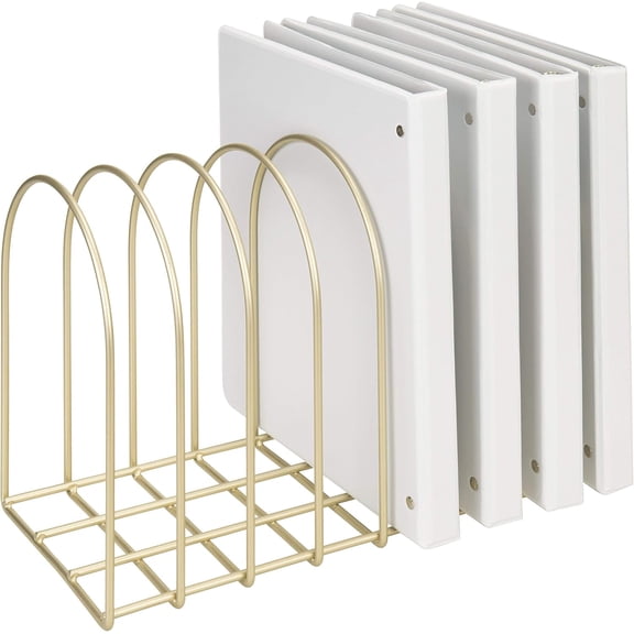 Large Desktop Document Holder, Brass Metal Wire File Folder Organizer Rack with 8-Slots and Arch Design