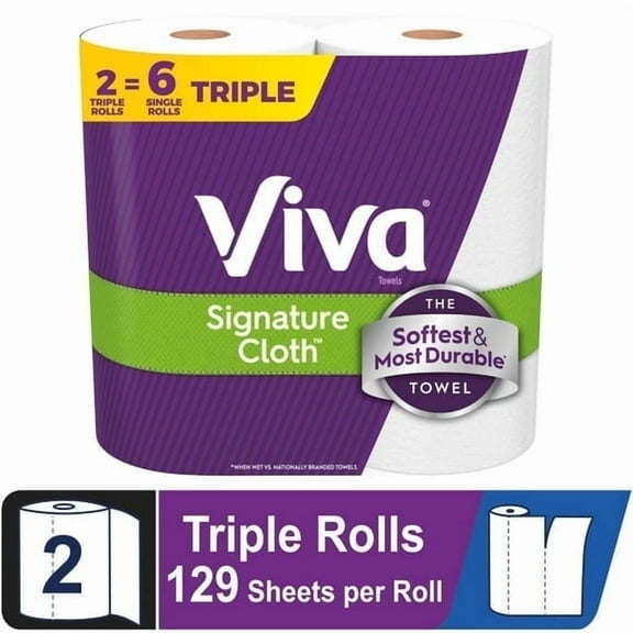 (2 pack) Viva Signature Cloth Paper Towels, 2 Triple Rolls, 129 Sheets per Roll