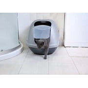 Petmate Jumbo Basic Hooded Plastic Cat Litter Pan, Enclosed Cat Litter Box, XL, Pearl Silver Blue