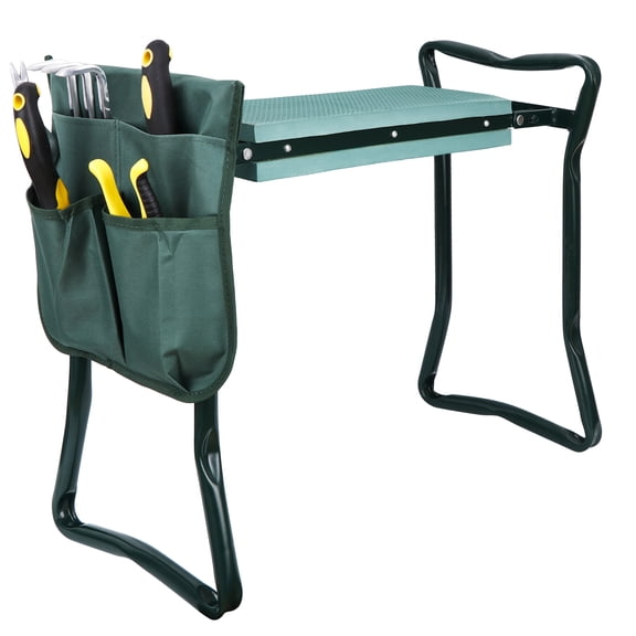 BoldGear 2 in 1 Garden Kneeler and Seat - Portable Heavy Duty Folding Garden Stool for Women Men Seniors, w/EVA Foam Kneeling Pad, Removable Tools Pouches, Steel Frame,No Assembly