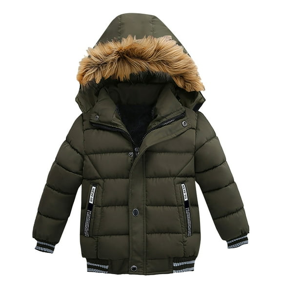 KAUOD Boys Winter Ski Puffer Jackets Waterproof Padded Outdoor Snow Coats Kids Toddler Insulated Faux-F𝐮r Hood Outwear
