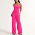 thumbnail image 4 of Jamicy Two Piece Outfits Sets for Women Solid Color Square Neck Sleeveless Tank Top with Wide Leg Pants Sweatsuits for Women, 4 of 6