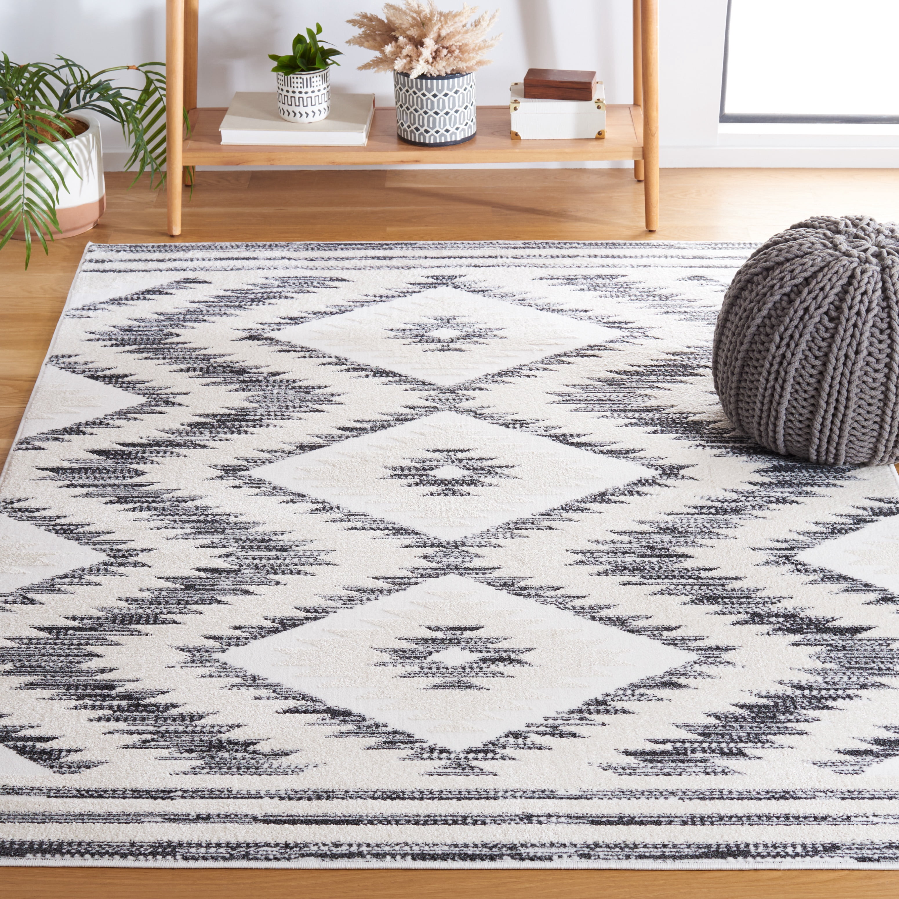 SAFAVIEH Alamo Stamen Geometric Area Rug, Ivory/Charcoal, 6'7" x 6'7" Square