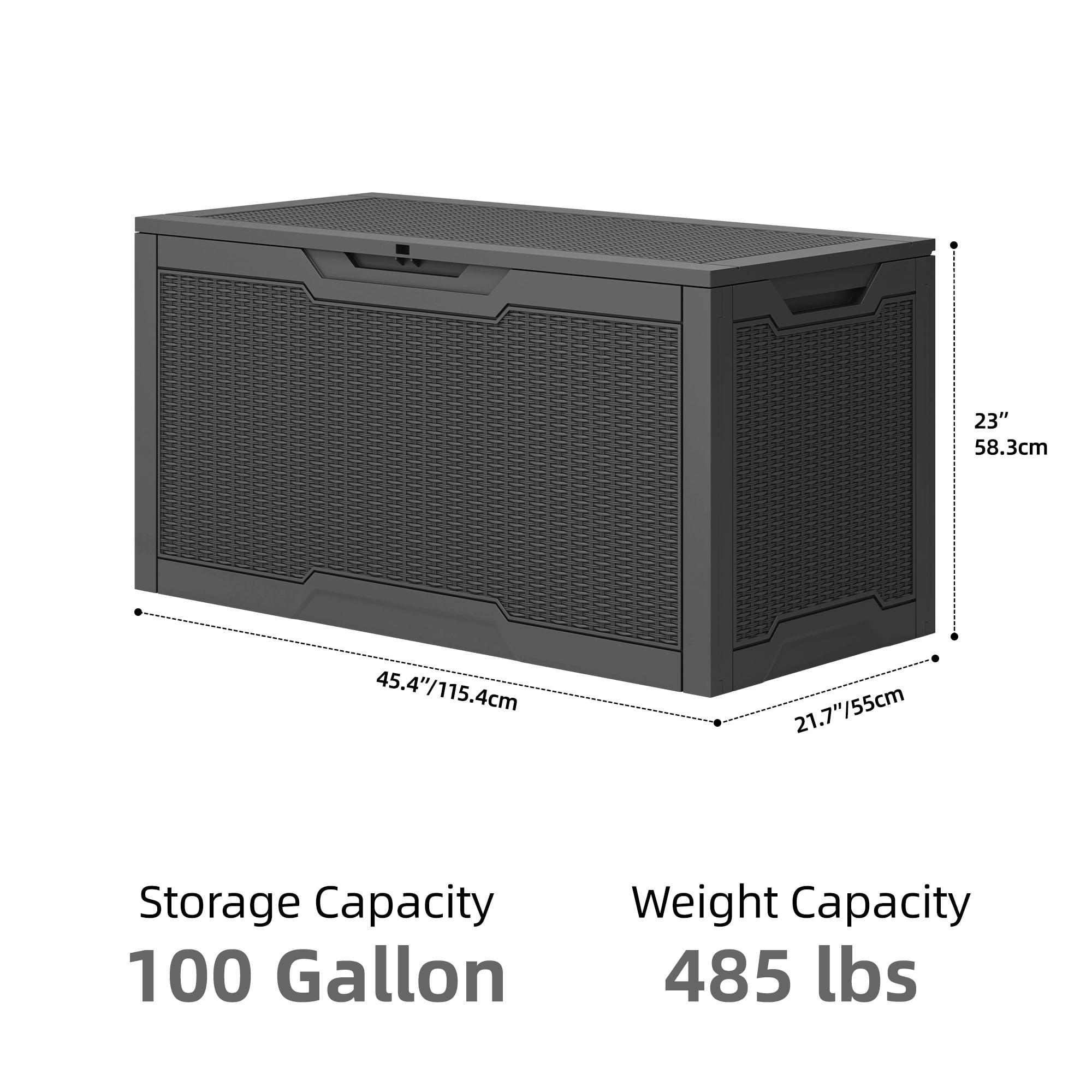 Uforic 100 Gallon Large Resin Deck Box, Waterproof Lockable Outdoor Storage Container for Patio Garden, Black
