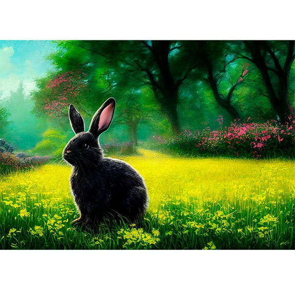 Easter Backdrop for Photography Bunny Rabbit Meadow Field Eggs Flowers Spring Baby Portrait Background ration Poster