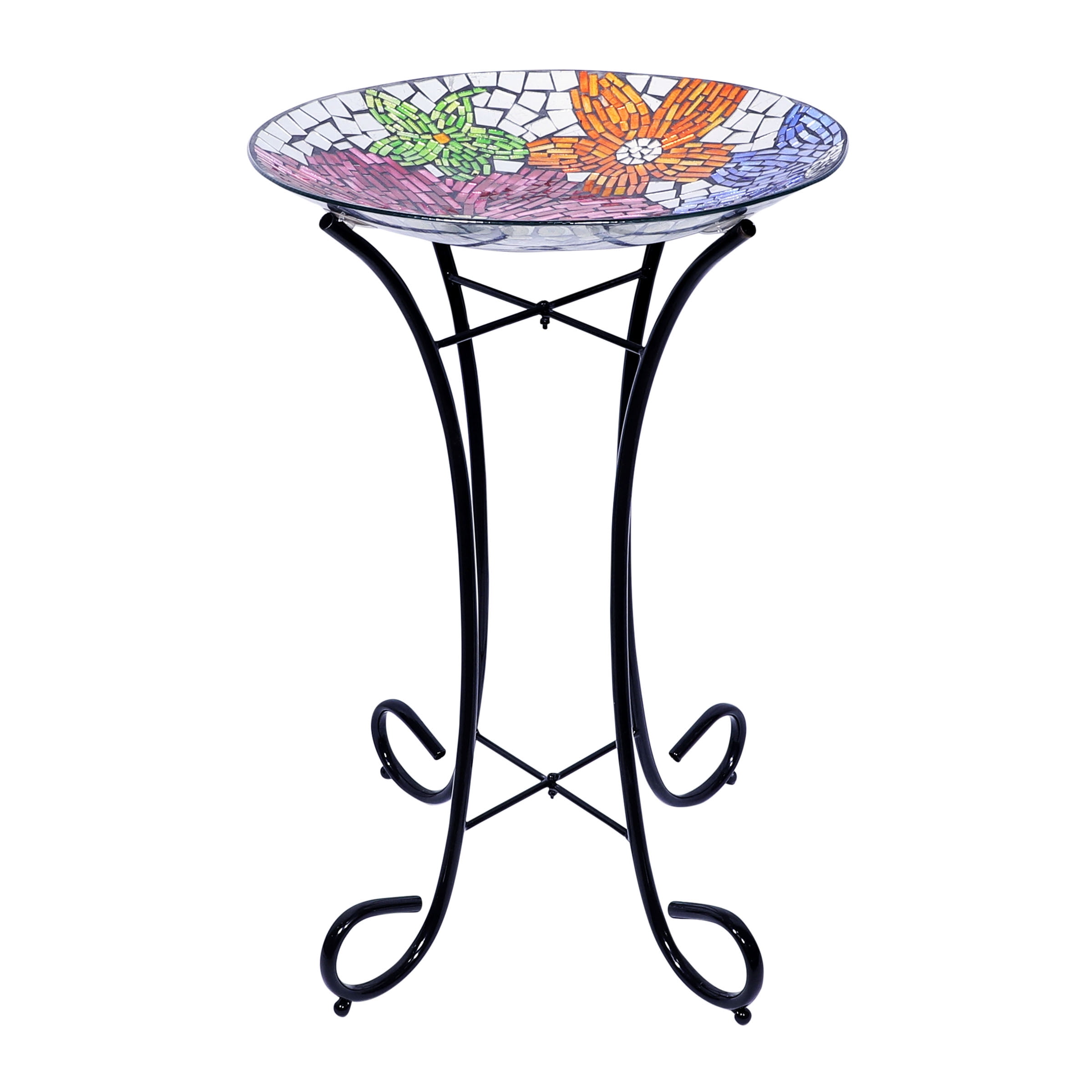 Alpine Corporation 24" Tall Outdoor Floral Glass Birdbath Bowl with