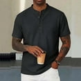 thumbnail image 2 of CHGBMOK Mens Henley Button Neck Shirts Short Sleeve Waffle Casual Tees Classic Summer Solid Loose T Shirts, 2 of 7