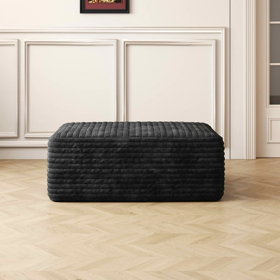 MAYEERTY Sofa Ottoman, No Assembly Required Plush Corduroy Fabric, Black