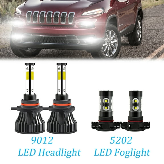 For Jeep Cherokee 2014-2015 LED HEADLIGHT   Fog Light Bulbs White Kit Combo