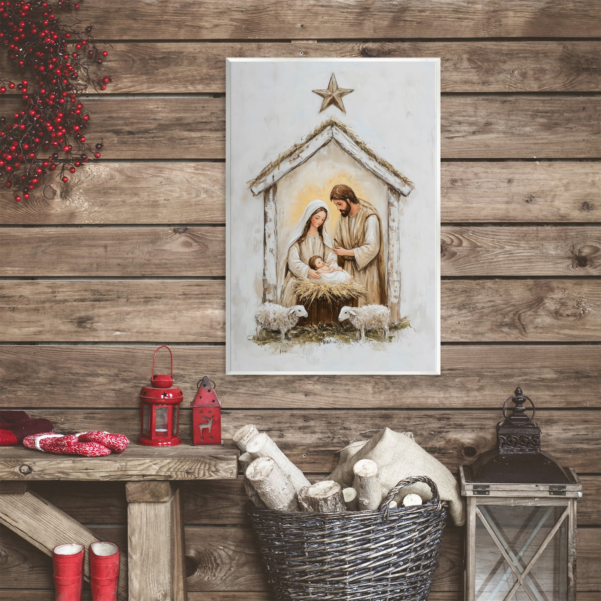 Little Lambs & Nativity Wall Plaque Art, design by Petal Prints Design