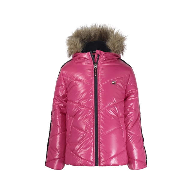 Abrigo Tommy Hilfiger para niña Chevron Puffer, fucsia, morado