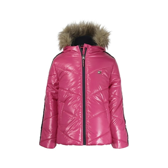 Abrigo Tommy Hilfiger para niña Chevron Puffer, fucsia, morado