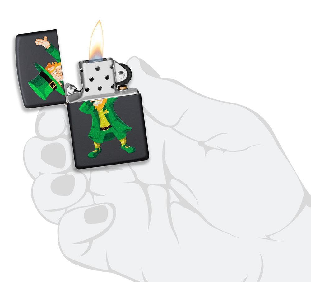 Zippo Dabbing Leprechaun Design Black Matte Pocket Lighter