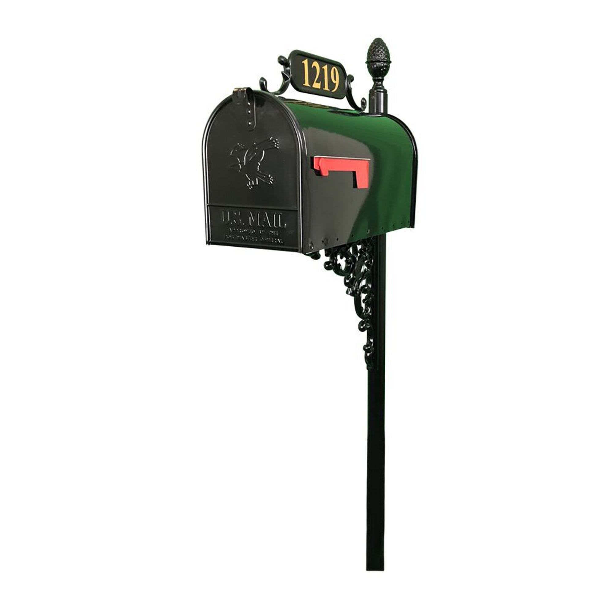 Large Mailbox & Post Combo – Black Mailbox System – Includes Address Plaque & Mounting Hardware – Rust Resistant Metal Mailbox with Pineapple Finial